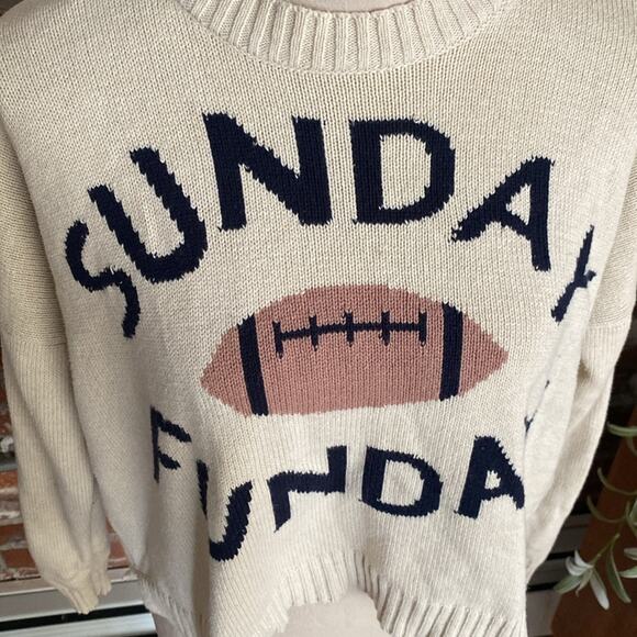 Moon & Madison Sunday Funday  Football Cream Knit Sweater Size S - Picture 2 of 5